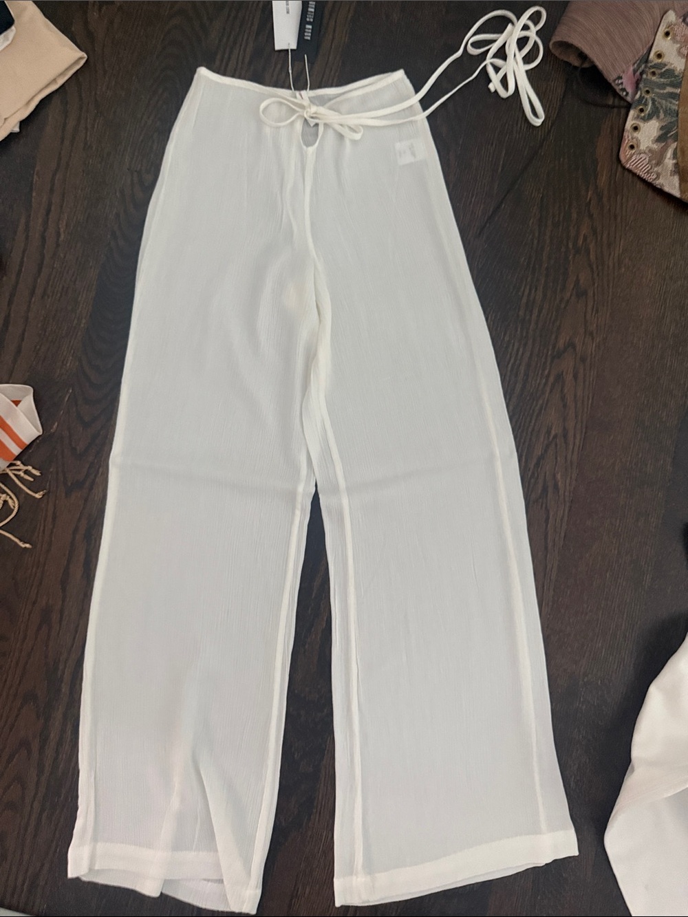 Adam selman -White Sheer Tie-Waist Wide Pants